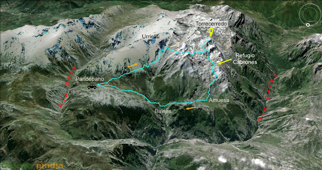 Mapa de la ruta señalizada al Pico Torrecerredo "techo de los Picos de Europa"