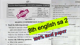 8th class English sa 2 Question paper 2023 PDF
