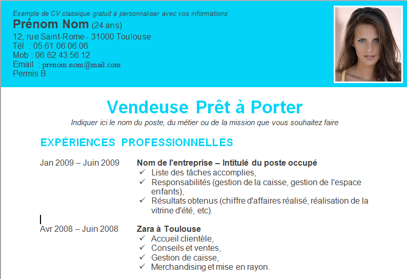 modele cv d une vendeuse - CV Anonyme