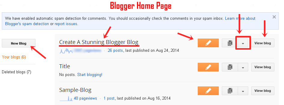Blogger home page explained