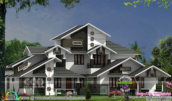 Sloping roof style wide home plan