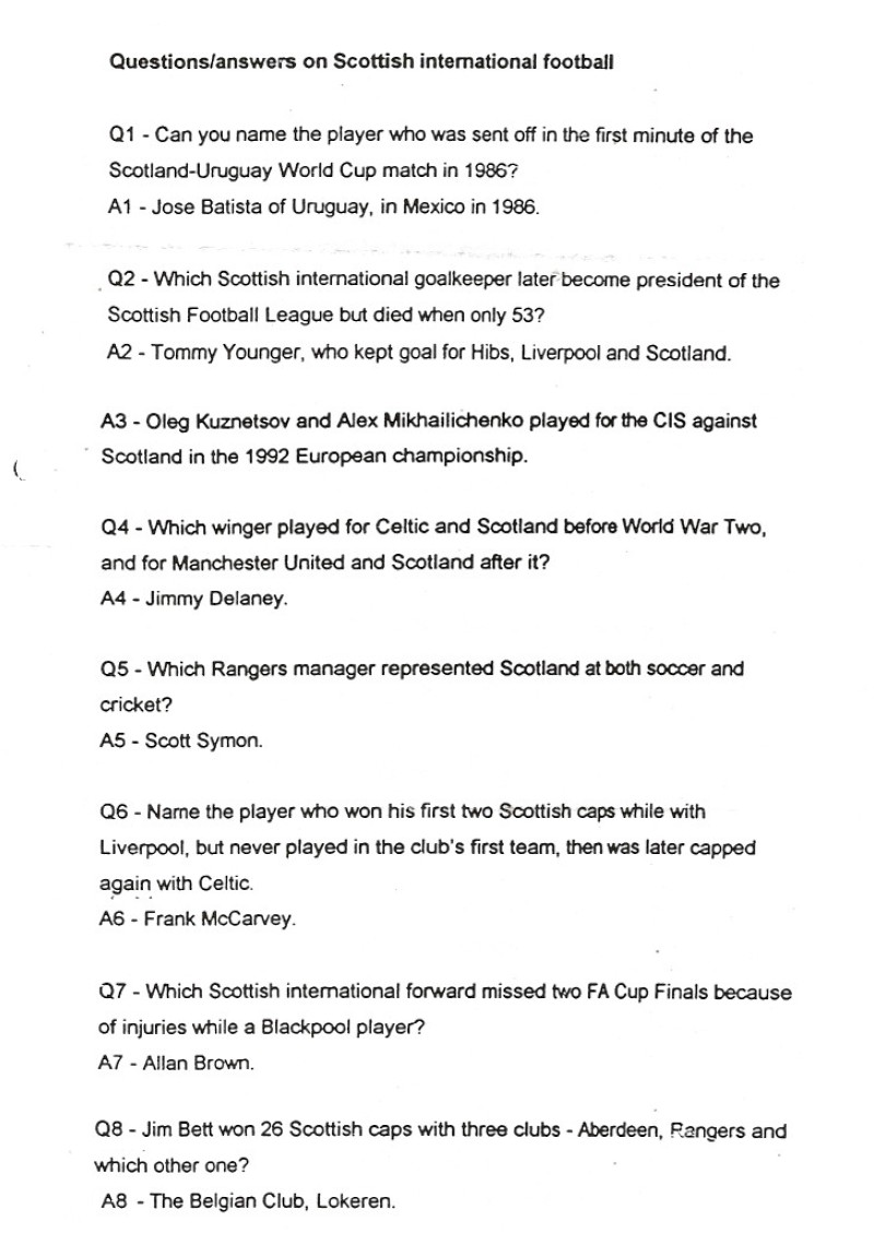 Football Cartophilic Info Exchange Scottish Bluebell Soccer Trivia