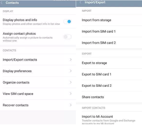 Cara import / eksport kontak xiaomi