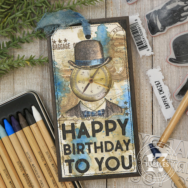 Happy Birthday Card by Juliana Michaels featuring Tim Holtz Distress Watercolor Pencils