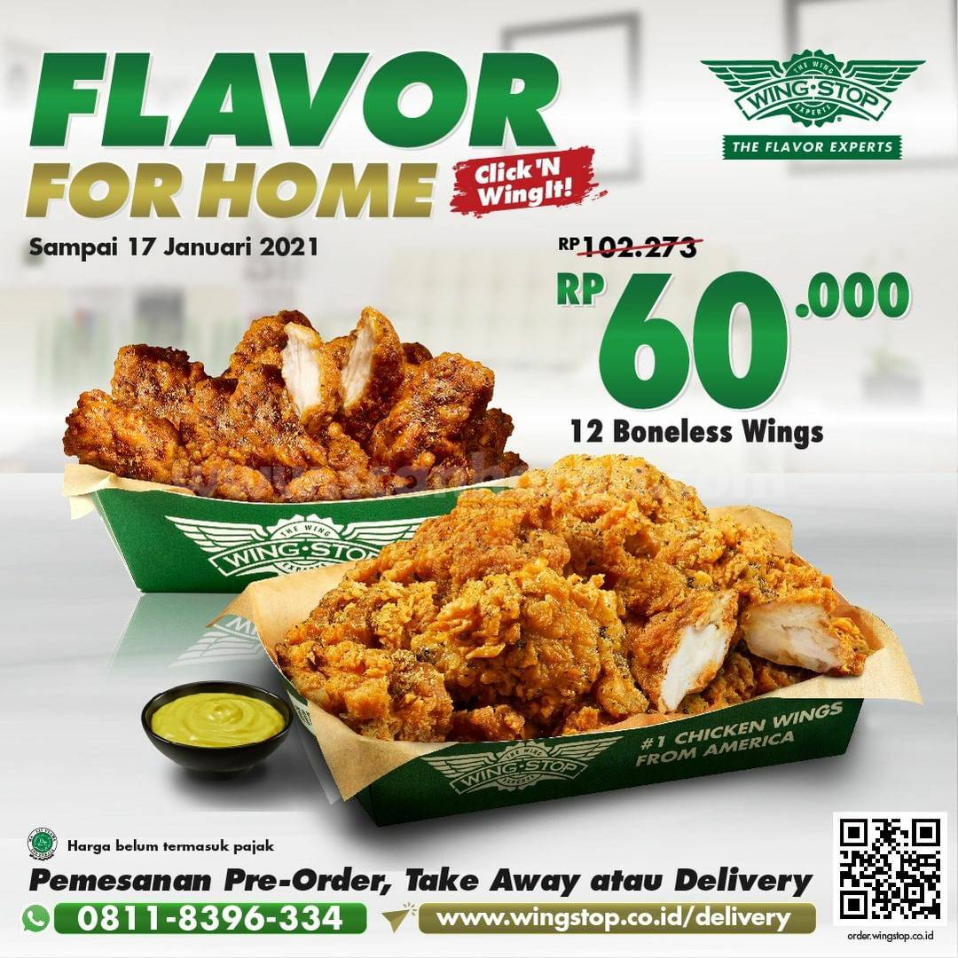 WINGSTOP Flavor For Home! Promo 12 Boneless Wings Harga cuma 60K