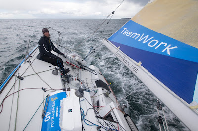 Justine Mettraux au départ demain de la Douarnenez Horta Solo