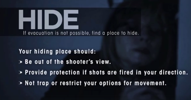 In the world where we live today, people get crazy.  In the news, can hear of people randomly shooting anyone in sight without any reason.  We are not aware for sure why they do it but one thing is certain, people get hurt or die.   We can never tell whether we are safe  even in our own home or property anymore. So wherever we maybe, we should be prepared and alert. The Homeland Security in America has this useful infographic to protect ourselves and the people around us whenever a situation like this happens. During these situations, there are three important things you should bear in mind: Run. Hide. Fight.  Run:  Run to get yourself into safety by doing this steps: -If there is an escape path, attempt to evacuate. - Do it whether others agree or not. -Leave your belongings behind. Your life is more important. -Help others escape when you can. -Prevent others from entering the area. -When you are safe, call 911.  Hide:   If there are no possible escape route, hide. Your hiding place should be: -Out of shooters view. -It should provide protection if shots fired towards you. - It should not trap or restrict your movement.   And when you are hiding: -Lock and blockade the door. -Hide behind large objects. -Be completely quiet. Silence your mobile phone.   Fight:  And when your life is in danger, fight for survival. -Attempt to disable the shooter. -Act aggressively. -Use any available object as a weapon. -Commit to your actions.  When law enforcement arrives:  Being safe should be our priority. So when similar situations happen, remember; run, hide, fight. Keep safe everyone!