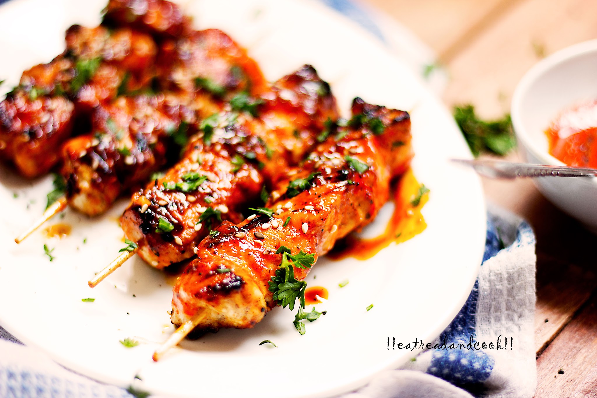 Honey and Hot Sauce Skewered Chicken recipe and preparation