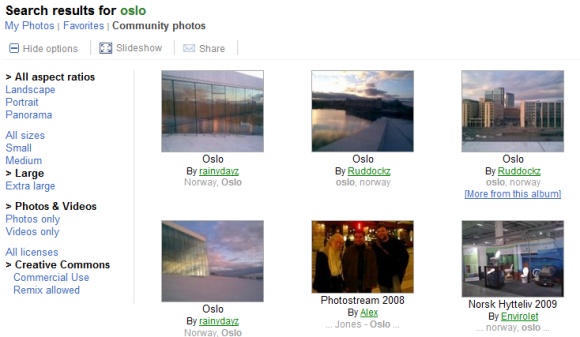 Picasa Web Albums indexes tags captions album titles album descriptions 