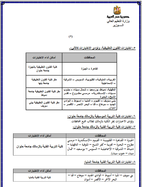 اماكن ومواعيد اختبارات القدرات للقبول بالكليات والجامعات 2018 للثانوية العامة