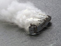 Fire breaks out on cargo ship carrying 3000 cars off Dutch Coast.