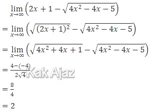 Penyelesaian limit di titik tak hingga bentuk akar dengan rumus