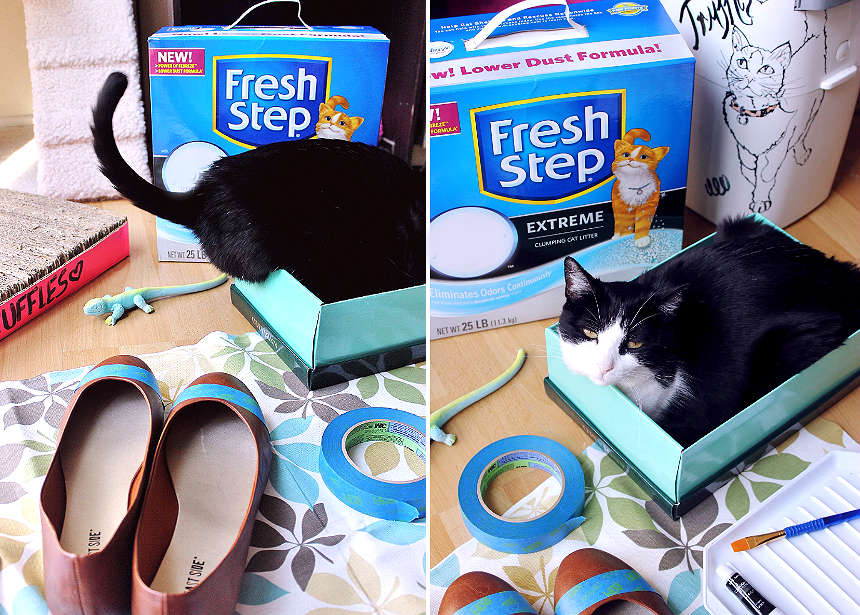 Preparing to make DIY kitty-toe flats.