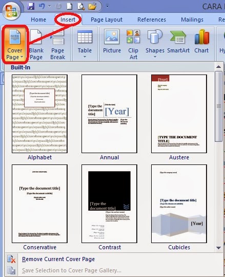 CARA MEMBUAT HALAMAN COVER PADA MICROSOFT OFFICE WORD 2007 