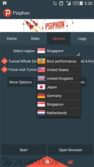 pilihan server pada psiphon