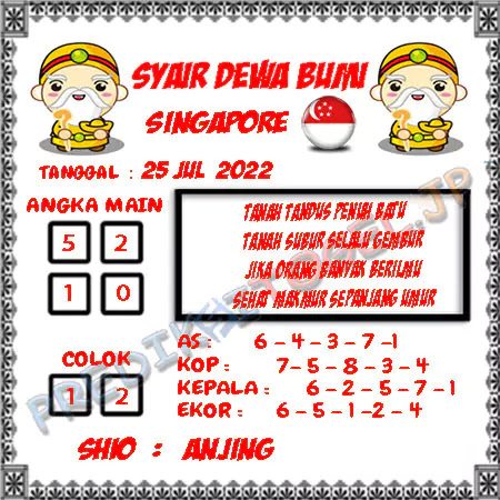 Prediksi Dewa Bumi Togel Singapura Senin 25 Juli 2022