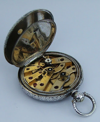 Gorgeous antique hand chased solid silver silver fob pocket watch
