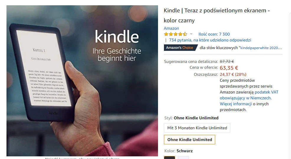 Kindle 10 przeceniony w Amazon.de