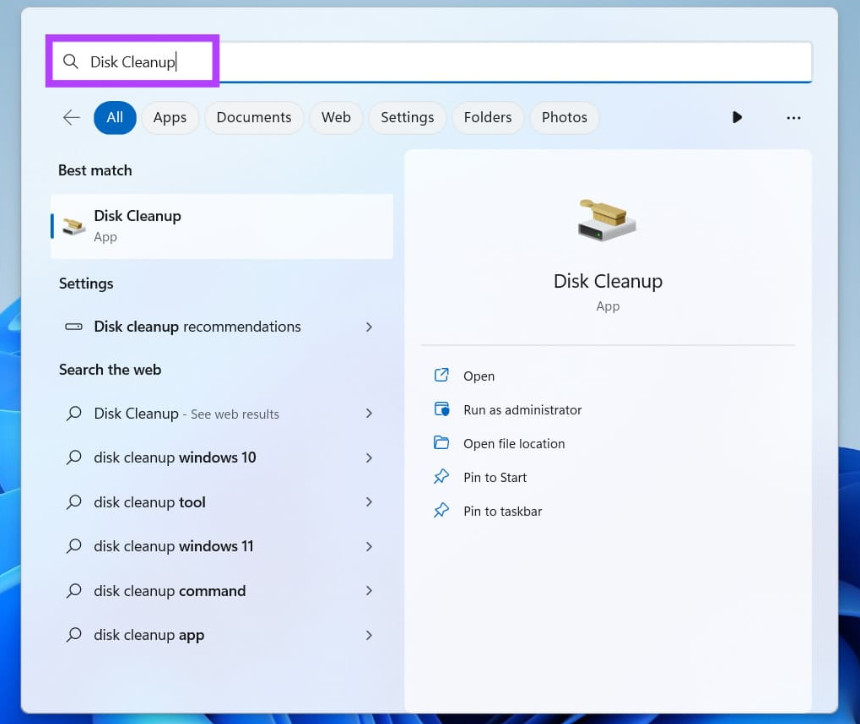 How to open Disk Cleanup Windows 11