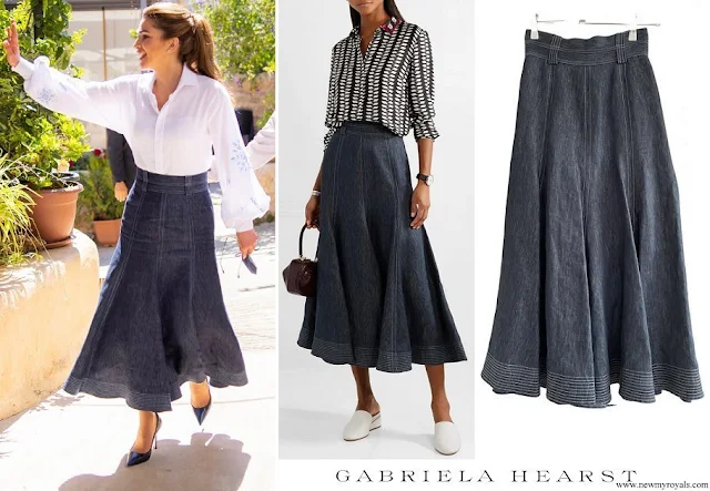 Queen Rania wore Gabriela Hearst Wytte linen denim midi skirt