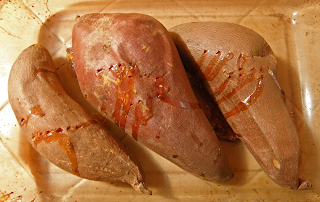 Three Cooked Yams in Baking Dish