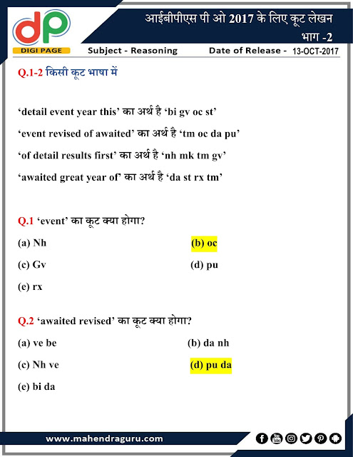 DP | Coding- Decoding for IBPS PO Part - 2 | 13 - 10  - 17