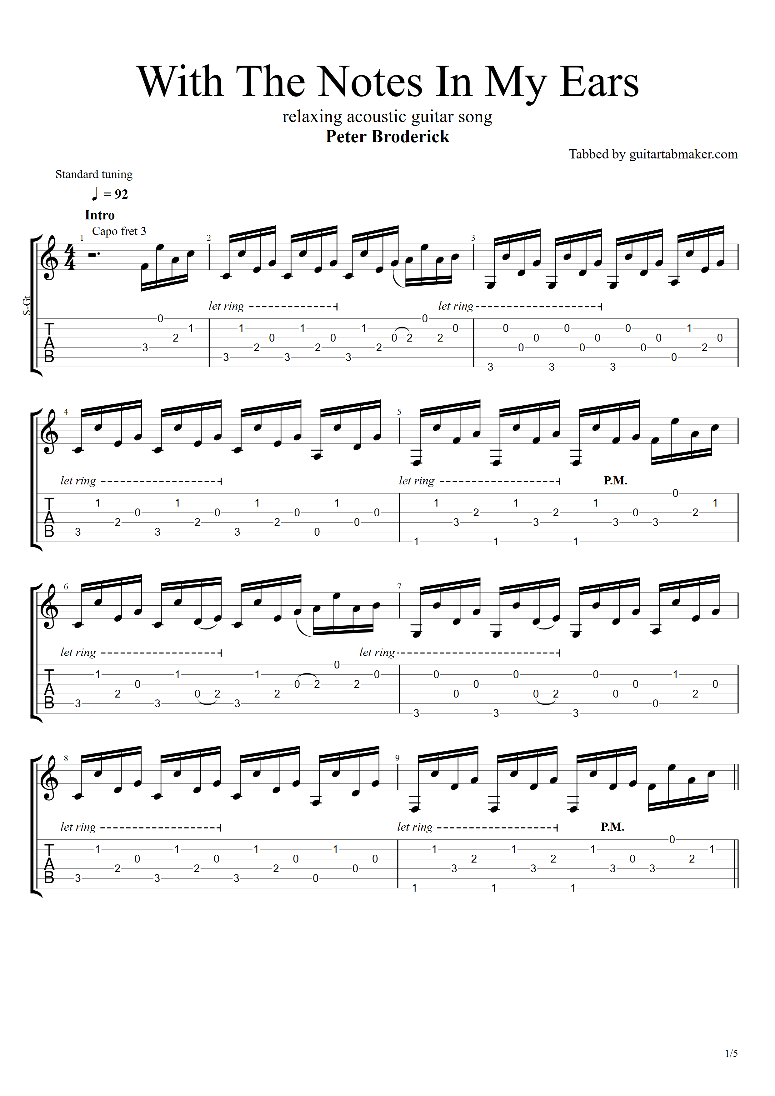 Peter Broderick - With The Notes In My Ears guitar TAB