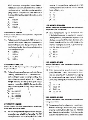 Contoh 3 Kisi-Kisi Soal Matematika Kelas 6 SD / MI Ujian Nasional Semester Genap Terbaru