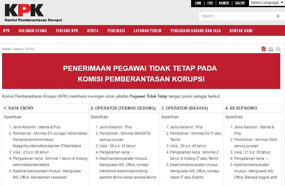 Lowongan Kerja Pegawai Tidak Tetap Pada Komisi 