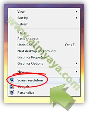  Gambar: Mengakses pengaturan resolusi layar/screen