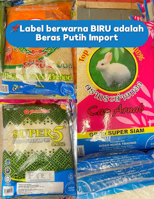 maksud warna pada label bungkusan beras , beras putih import , beras wangi , beras putih tempatan , beras istimewa