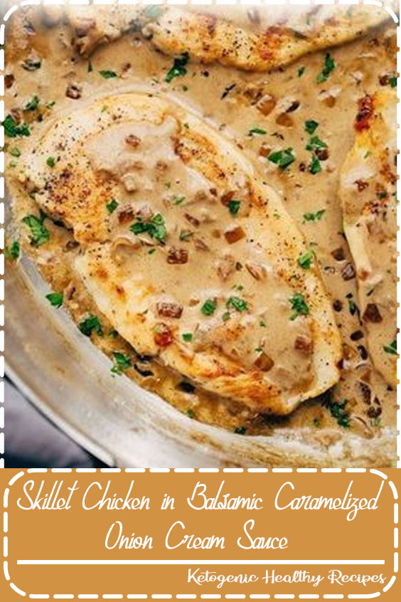 Tender skillet chicken in balsamic caramelized onion cream sauce. All you need are a few simple ingredients, and you’ve got a restaurant quality meal at home. And you won’t believe how easy it is to put this together!