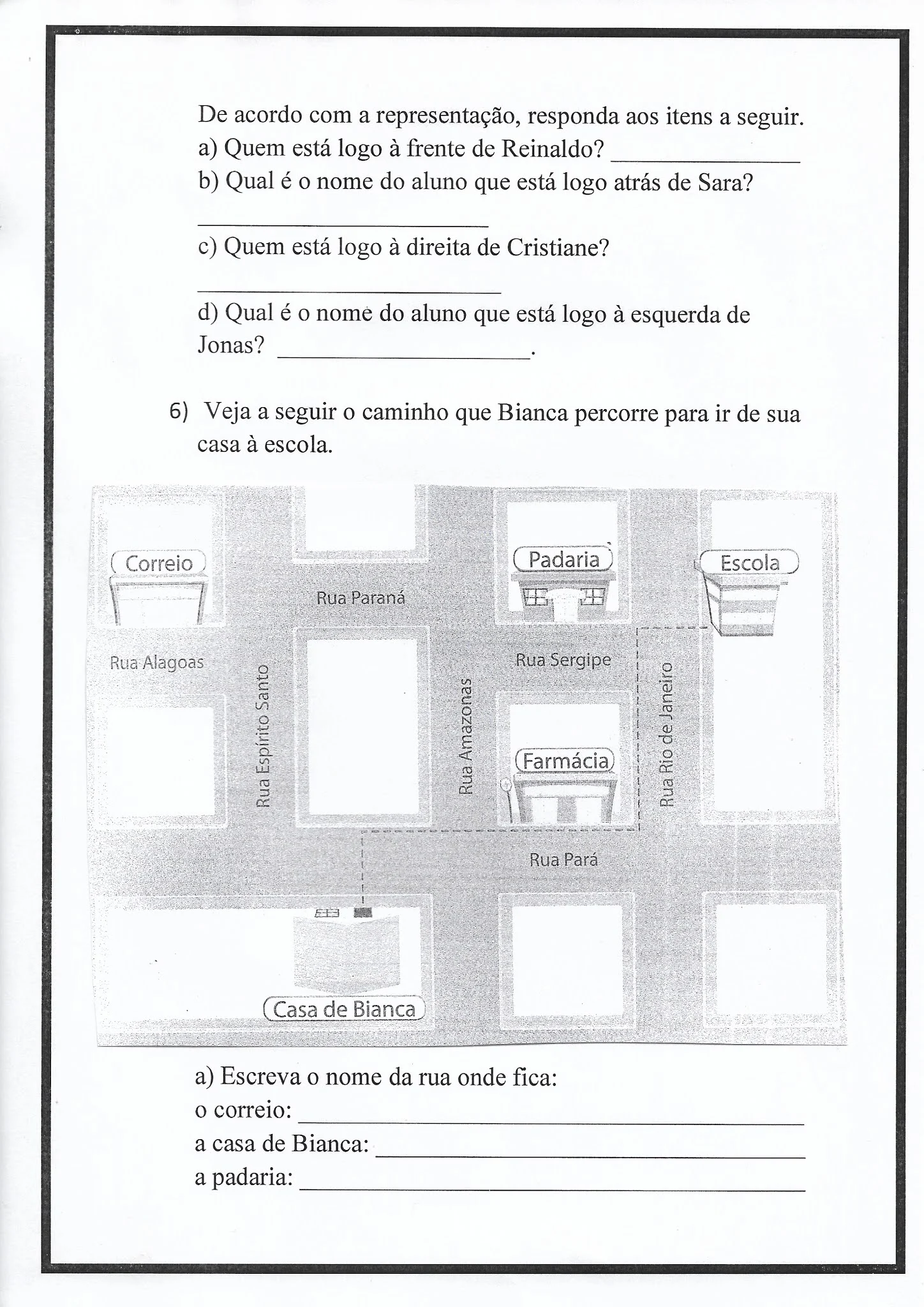 Atividade de Matemática: Localização, caminho e visualização