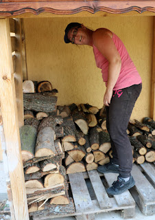 A starts stacking the wood