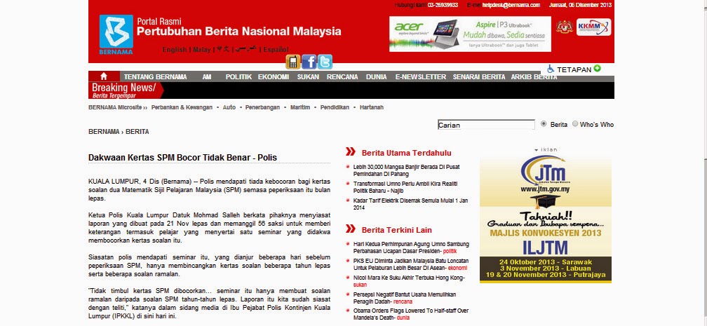 Blog Rasmi PPIM: 1021) BERNAMA 4/12/2013 DAKWAAN KERTAS 