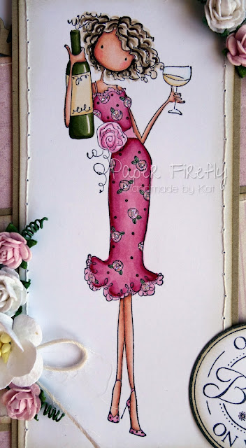 Floral girly card featuring Opal the optimist (Stamping Bella image)