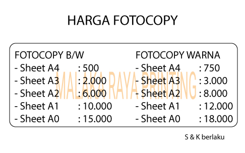 DAFTAR HARGA FOTOCOPY