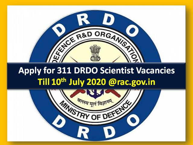 DRDO RAC Recruitment 2020 - 311 Scientist Vacancies