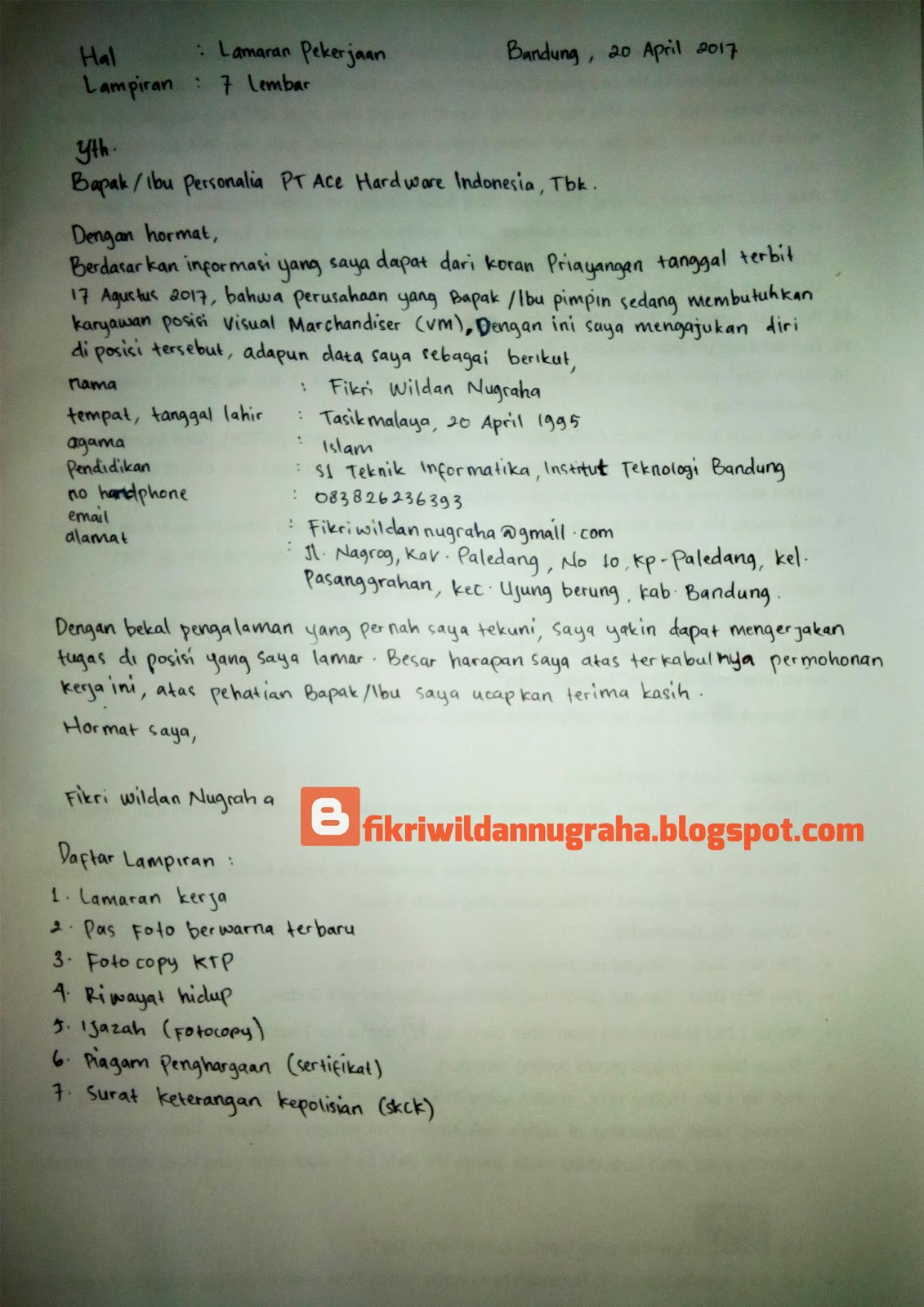 tulis tangan kertas folio contoh surat lamaran kerja 2019