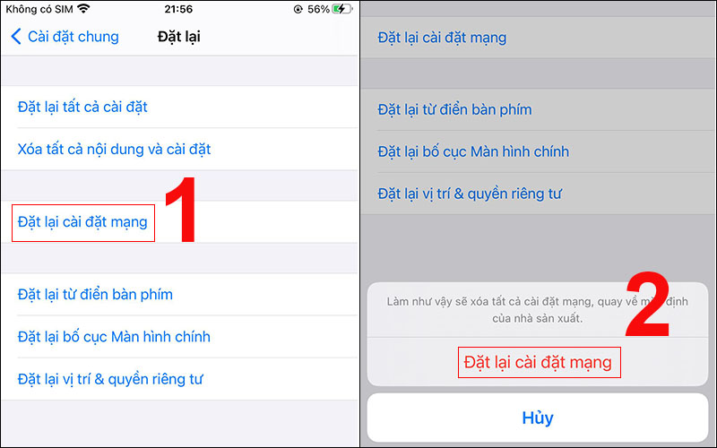 Xác nhận tùy chỉnh lại cài đặt mạng