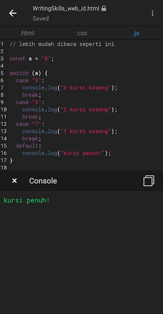Contoh Perbandingan kode statement switch dalam bahasa JavaScript