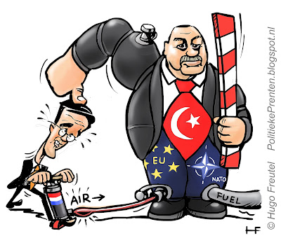 cartoon Rutte onder de duim van Erdogan