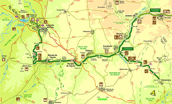 Mapa de la Vía Verde del Tajuña y la Vía Verde del Tren de los 40 días. Pincha la imagen para ampliarla