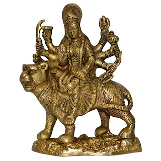 DronaCraft Lion Riding Hindu Goddess Durga Brass Statue