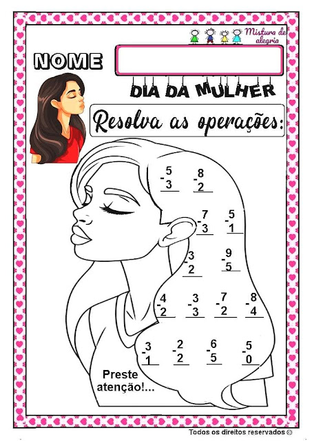 Atividades de matemática,dia internacional da mulher