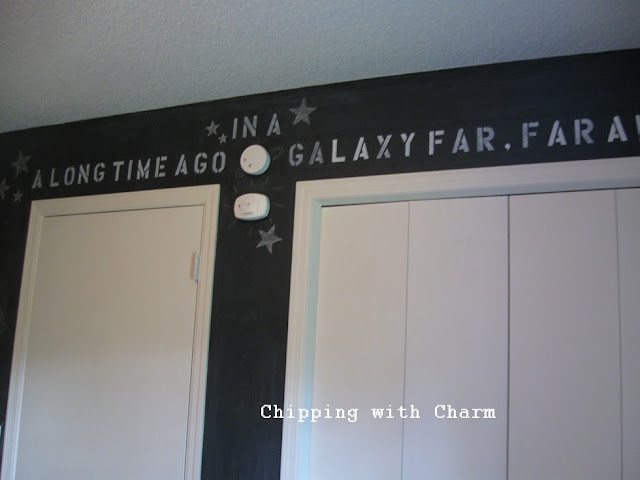 Chipping with Charm:  Chalkboard Star Wars Wall...http://www.chippingwithcharm.blogspot.com/