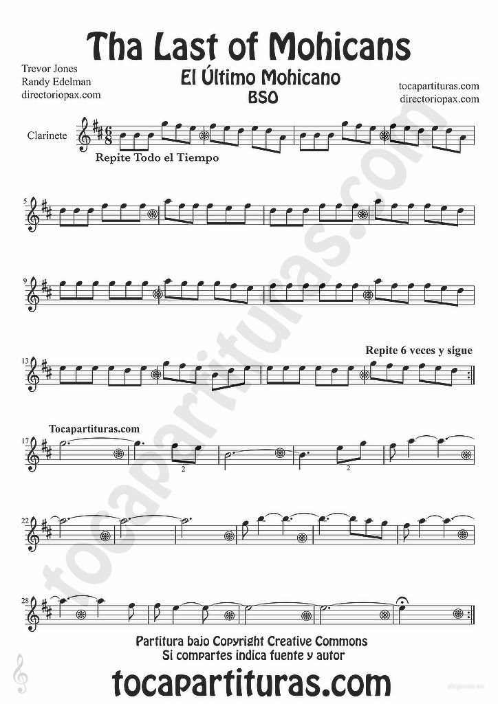 Tubescore: The Last of the Mohicans sheet music for 