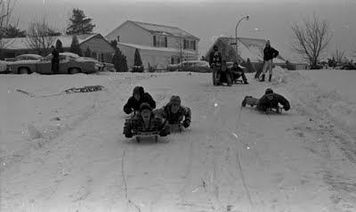 Snow,Snowstorm,Bowie,Maryland,1974,Sleds,Sledding