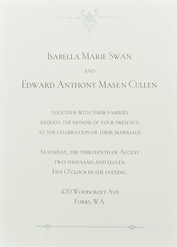 A beautiful classic Wedding invitation and the Cullen Crust stamped in wax 