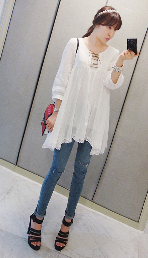 White Lace-Up Blouse